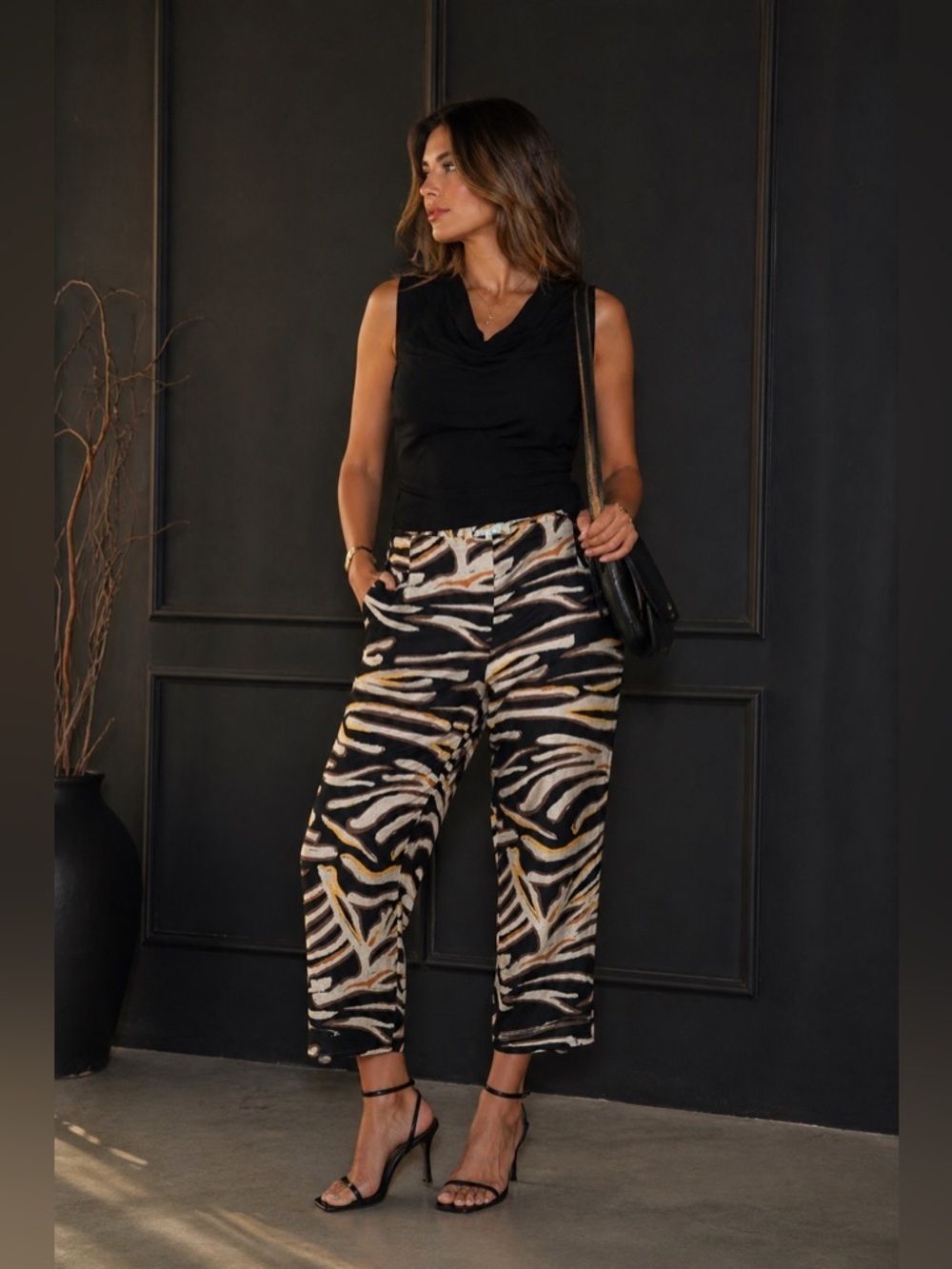 Cleo Linen-Blend Ankle Pants – Zebra Inspired Print – Size XL
